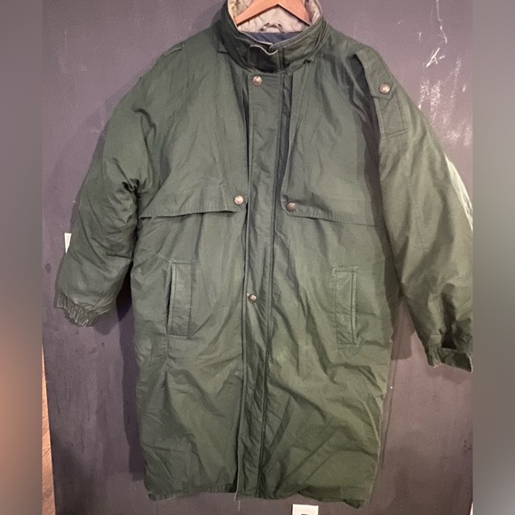 Strato Jac dark green long trench style down and feather filled coat size large+ - Picture 1 of 15